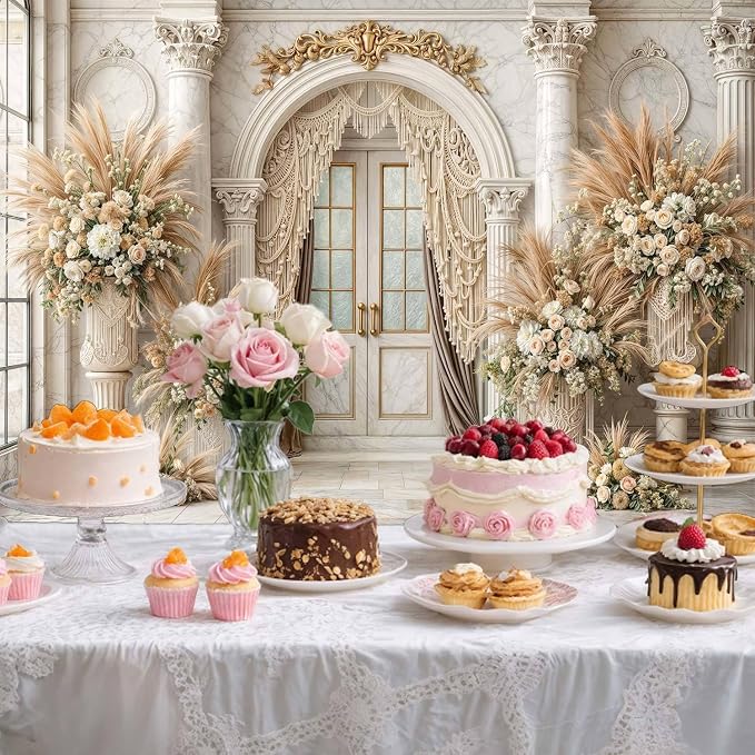 10X6.5ft European Retro Palace Backdrop Elegant Boho Flowers Photography Background Luxurious Dreamlike Wedding Bridal Shower Party Decoration Supplies Cake Table Photo Booth Studio Props - Image 6