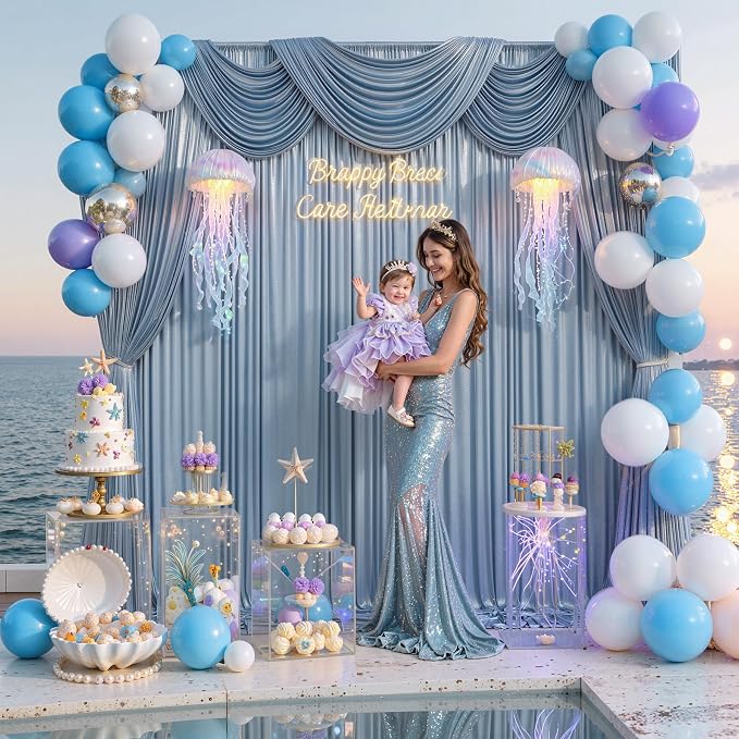 20x10FT Baby Blue Sequin Backdrop Curtain for Party - 4 Panels 5x10FT Wrinkle-Free Shimmer Drapes for Birthday, Wedding, Christmas, Decorations & Photography - Image 4