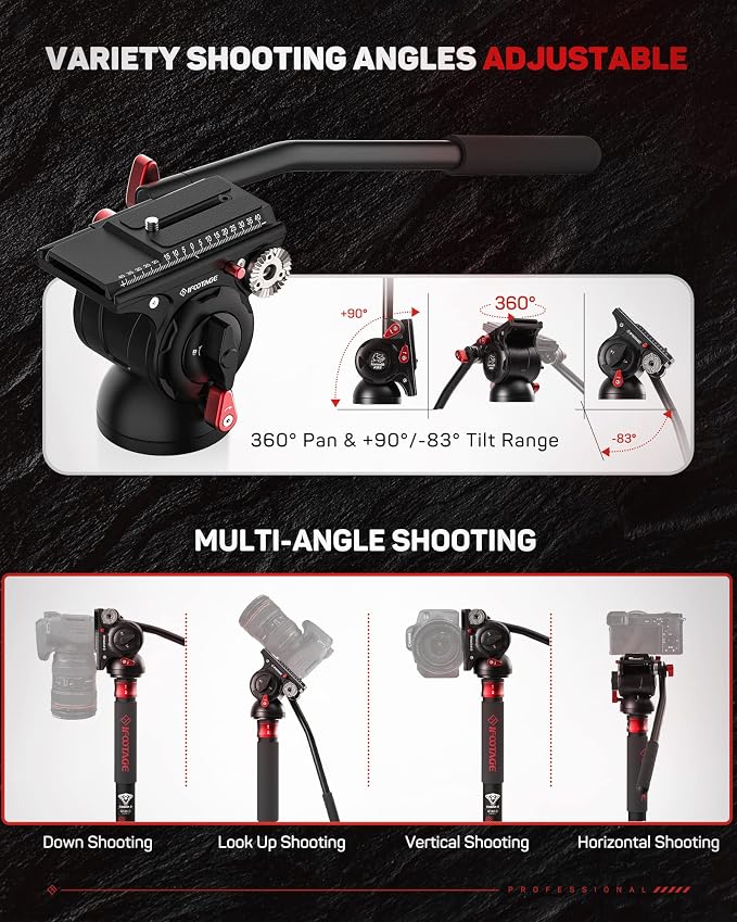 IFOOTAGE Komodo K5S Fluid Head Video Head Pan Tilt Mount | Aluminum Fluid Head Mount for DSLR Camera Camcorder Monopod Tripod, Professional Pan Tilt Tripod Head, Payload 5KG/11lb - Image 2