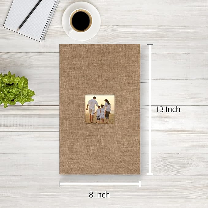 potricher Photo Album 4x6 Pictures, 300 Pockets, Linen Cover, Khaki | Linen Cover, Front Window, Large Capacity 4x6 Picture Albums, Photo Book for Family, Wedding, Anniversary, Baby, Keepsake - Image 2