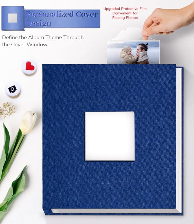 Artfeel Photo Album Self Adhesive Scrapbook Album for 3x5 4x6 5x7 8x10 Pictures, 60 Pages Linen Cover with Display Window DIY Photo Book,Ideal Gifts for Family Travel Wedding Baby - Image 2