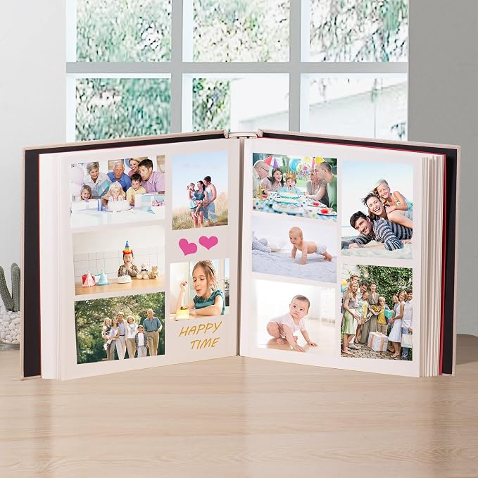 Super Large Photo Album Self Adhesive Scrapbook for 4×6 5×7 8×10 10×12 or Bigger Pictures DIY Magnetic Beige DIY Linen Cover Album 80 Sheets/160 Pages - Image 4