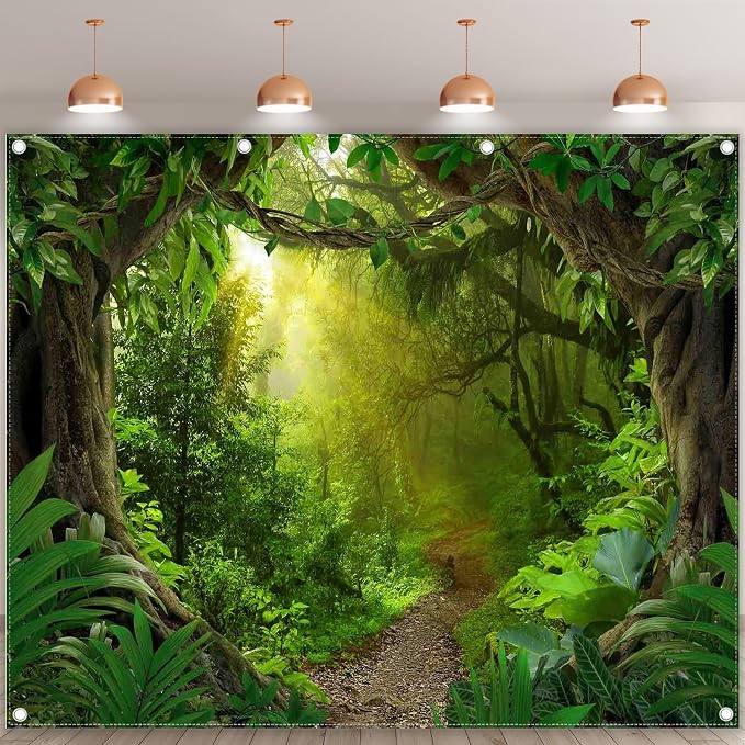 10x8ft Jungle Forest Photography Backdrop Rainforest Background | Tropical Kids Adults Party Supplies, Natural Scenery Banner, Safari Photo Booth, Polyester, Grommets, 1PC - Image 2
