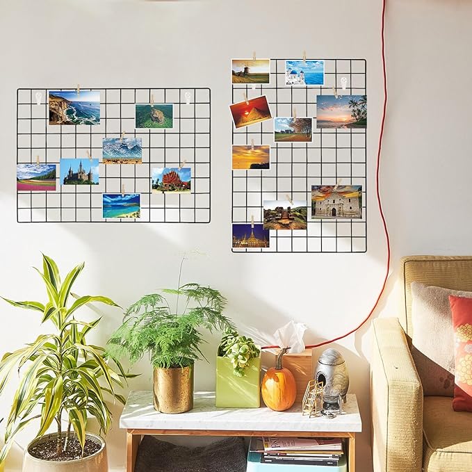 2 Pack Large Wall Grid Panels with Light and Clips, Photo Display Board, Picture Frame Collage Board, Wire Grid Wall Panel Room Decoration,Black | Picture Frames Collage , Wire Grid Wall Panel Room Decoration - Image 4