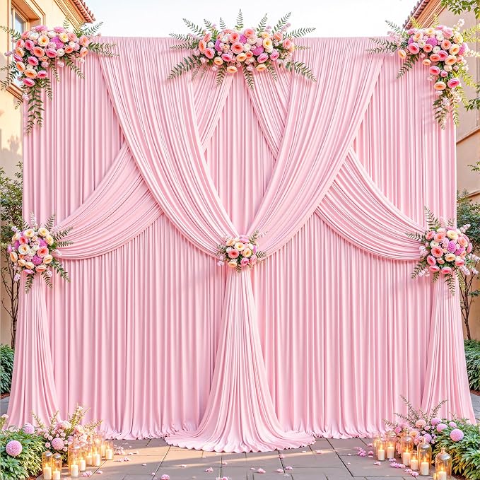 40ftx10ft Wrinkle Free Pink Backdrop Curtain - 10 Feet Photography Backdrop Drapes, Silky Polyester Back Drop Cloth for Wedding Baby Shower Balloon Arch Background - Image 3
