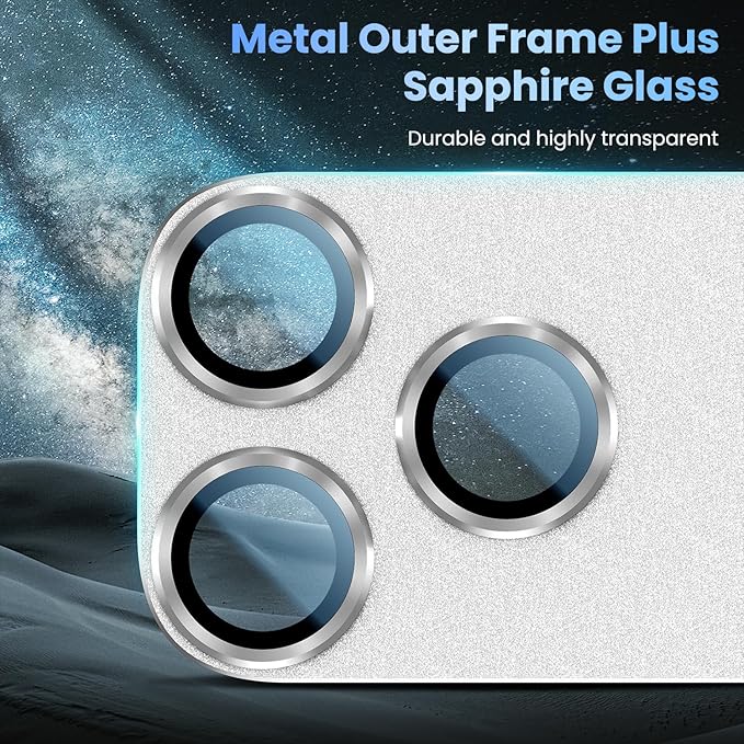 Uyiton for iPhone 17 Pro Max Camera Lens Protector, Metal Frame Glass Cover | Not Easy to Break, Strong Adsorption, Case-Friendly, Metal 9H Sapphire Glass Rear Camera Screen Cover, Silver - Image 5