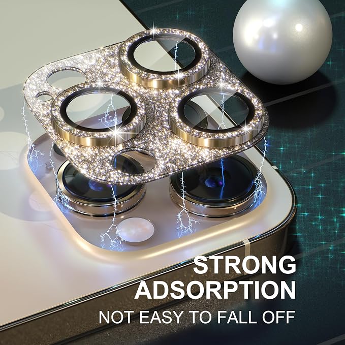 Choiche for iPhone 14 Pro/iPhone 14 Pro Max Camera Lens Protector | Bling Camera Cover with 9H Tempered Glass Lens Screen Protector Metal Ring Decoration Accessories (Glitter-Gold) - Image 7