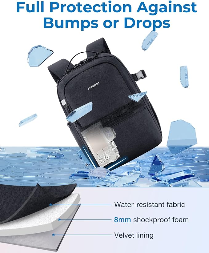 BAGSMART 2 in 1 Small Camera Backpack for DSLR, Fits 12.9" iPad, Black | Small SLR Camera Bags for Photographers with Shoulder Strap, Compatible for Sony Canon Nikon, Travel Backpack for Men Women - Image 3