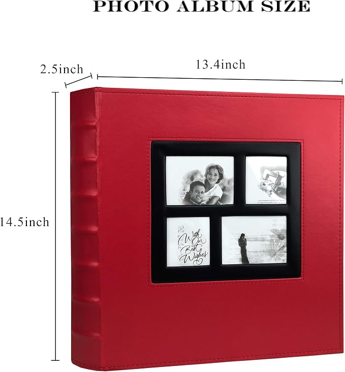 RECUTMS Photo Albums 4x6 600 Photos Large Capacity Leather Family Album Red | Horizontal and Vertical Pockets, Black Pages, Wedding PhotoBook with Front Window, Graduation Baby Memory Book, Travel Gifts - Image 2