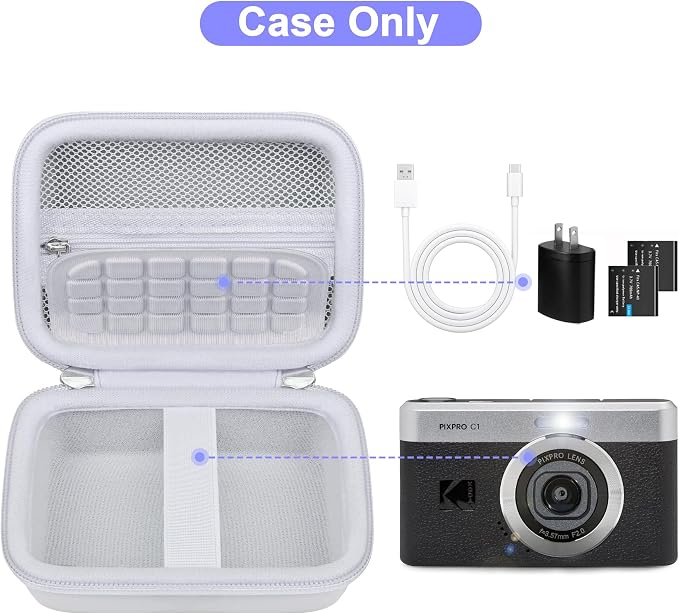 Canboc Carrying Case for KODAK PIXPRO C1 Friendly Zoom Digital Camera | For Canon PowerShot ELPH 360 HS A/ 360 HS/ 360/ IXY 650 Digital Camera, Mesh Pocket fit Cable, SD Card, White (Case Only) - Image 2