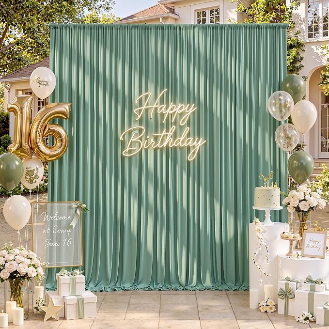 20ftx10ft Wrinkle Free Sage Green Backdrop Curtains for Parties, 4 Panels 5x10ft Silky Polyester Photo Backdrop Drapes Back Drop Cloth Drapery for Wedding Birthday Photography Background - Image 7