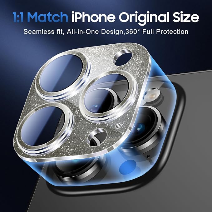 UniqueMe for iPhone 13 Pro Max/13 Pro Camera Lens Protector-Glitter Black | 3 Pack-Acrylic, Not Glass, Case Friendly, Scratch-Resistant, Night Shooting Mode - Image 5