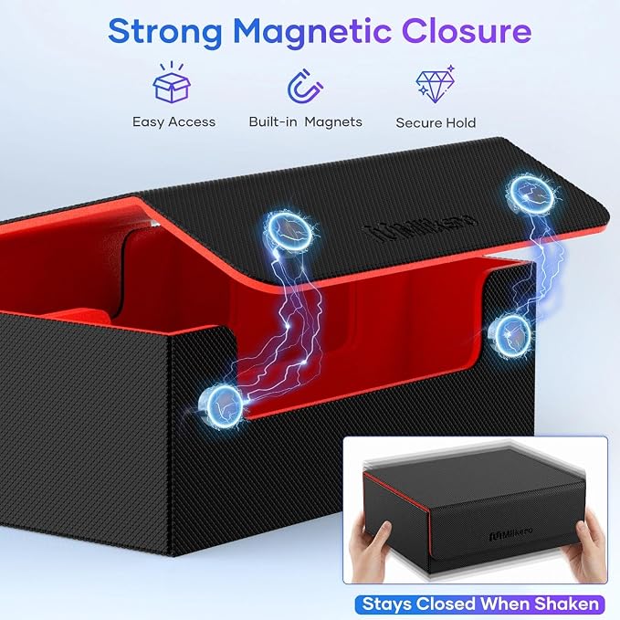 Mlikero Trading Card Storage Box, Bulk Card Storage for 1800+ Sleeved Cards, PU Leather Magnetic Closure Card Organizer with 10 Dividers & 3 Foam Stoppers, Fit for MTG, TCG and Sports Cards (Red) - Image 5