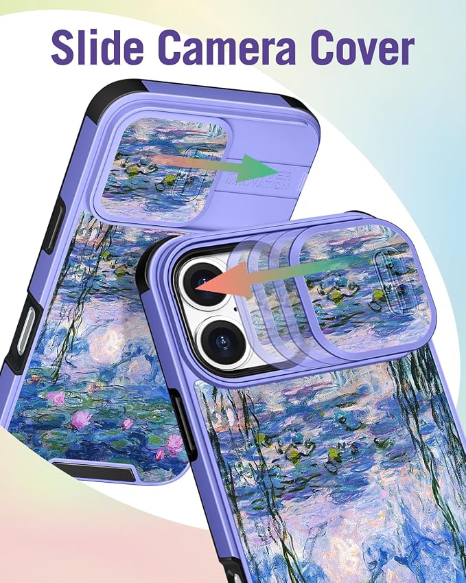 Buleens for iPhone 16 Case 6.1 Inch - with Ring Stand & Camera Cover Aesthetic Cute Designed for Women Girls Girly Pretty Kawaii Blue Water Lily Teens Phone Case for iPhone 16 Compatible with Magsafe - Image 3