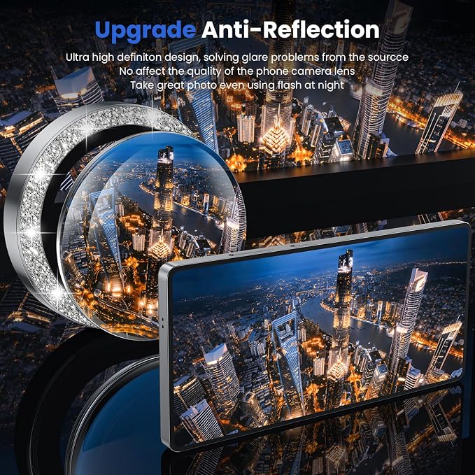 WSKEN for Samsung Galaxy S25 Ultra Camera Lens Protector - Ultra Thin | Case Friendly, 9H Shatterproof Tempered Glass, Anti Scratch Metal Circle, Camera Screen Protector Cover Accessories, Glitter - Image 2