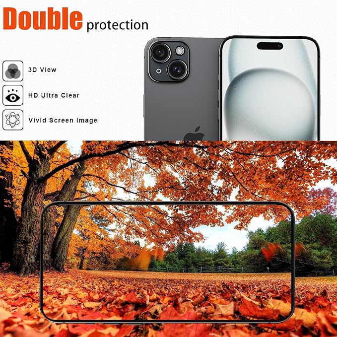 Front and Back Protector for iPhone 15 Plus + Camera Lens Protector | (2+2+2) 9H Hardness, Easy to Install with Alignment Tool,Case Friendly - Image 3