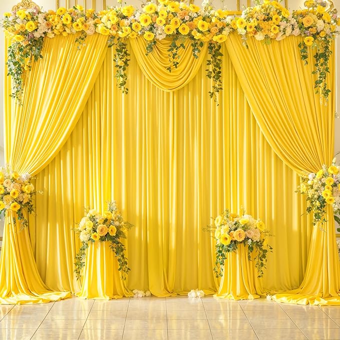 Yellow Backdrop Curtain for Parties Wrinkle Free Lemon Yellow Photo Curtains Backdrop Drapes Fabric Decoration for Birthday Party Wedding Baby Shower 5ft x 8ft,2 Panels - Image 9