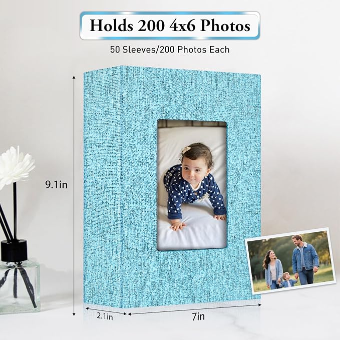 Photo Album 4x6,Linen Cover Slide-in Photo Album Book Can Holds 200 4x6 Photos with 50 Black Sheets for Baby Family Pictures Artwork or Postcards Storage (Denim Blue) - Image 3