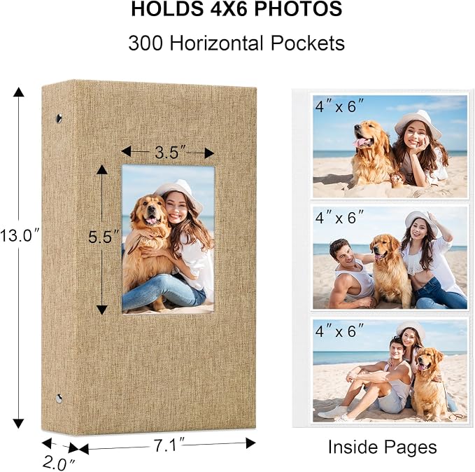 Vienrose 4x6 Photo Album,300 Pockets,Linen Cover with Window,Khaki | Linen Hardcover, Slip In Photo Book, Family Memory Album, Travel Keepsake - Image 6