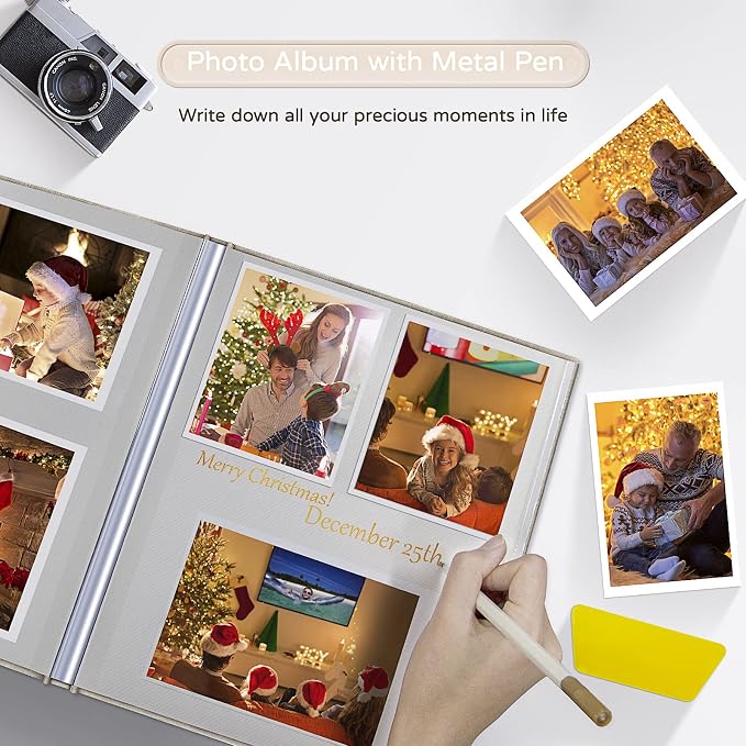 Popotop Large Photo Album Self Adhesive 4x6 5x7 8x10 Scrapbook Album DIY Picture Book,Gifts for Mom,Family Baby and Wedding,with Metal Pen and Plastic Board - Image 5