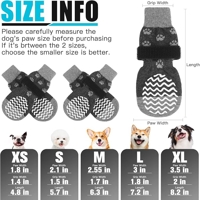 EXPAWLORER Anti Slip Dog Socks to Prevent Licking Paws, Dog Shoes for Hot Pavement, Dog Booties for Small Medium Large Senior Dogs, Traction Control Boots & Paw Protectors for Hardwood Floors - Image 2