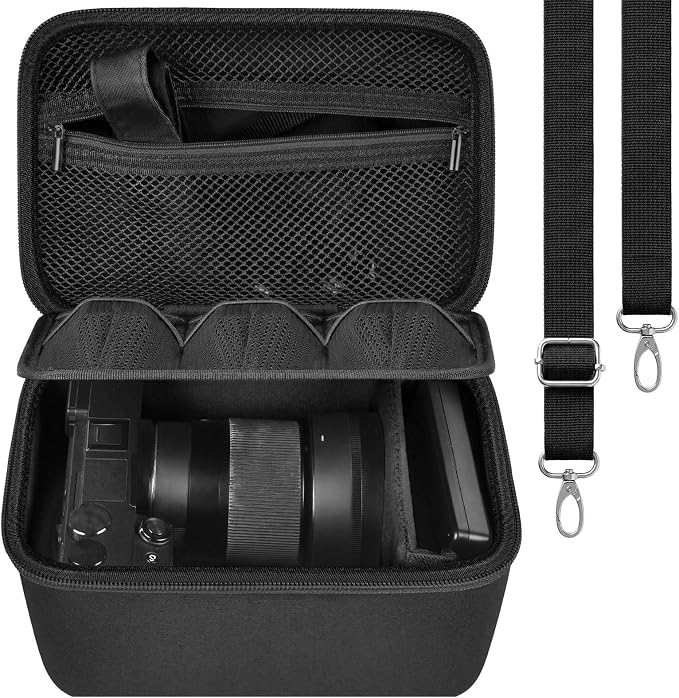 casmilee Camera Case for Sony Alpha ZV-E10 Alpha a6400/ a6700/ a6100/ a6000/ a6600/ a6500 Mirrorless Digital Camera, Hard Travel Bag with a Shoulder Strap for Lens & Accessories (Black, Large) by Casmilee