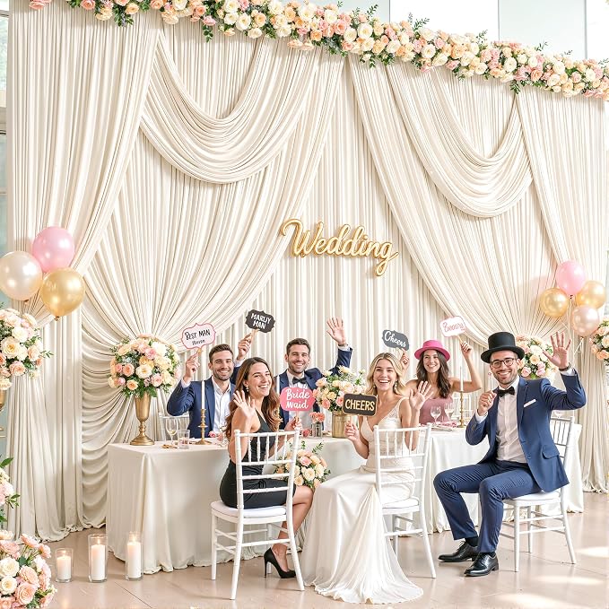 4 Panels Champagne Backdrop Curtains for Wedding Party Wrinkle Free Backdrops Curtain Drapes Fabric Decorations Photo Back Drop Cloth for Baby Shower Photography Stage Reception 20ft(W) x 12ft(H) - Image 3