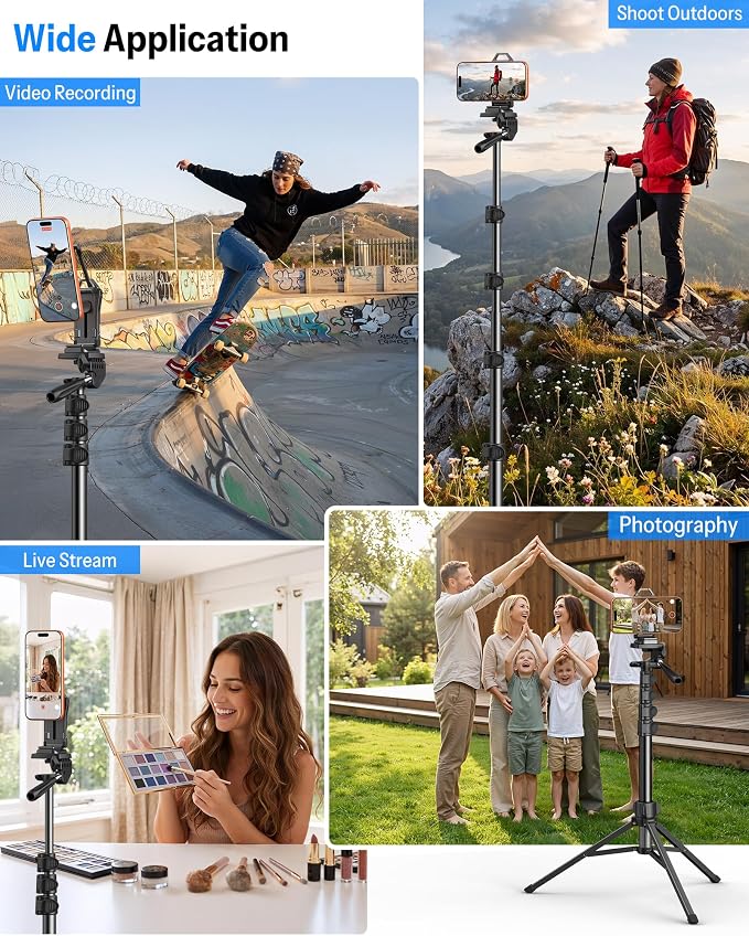 OMOTON TP02-Pro-PK 65" Magnetic Phone Tripod Kit with Fill Light & 2 Remote | Arca-type Base with a 1/4" Screw Hole, Adjustable Height, 10-level Adjustable Brightness, USB-C Charging, for iPhone 12-17 - Image 9