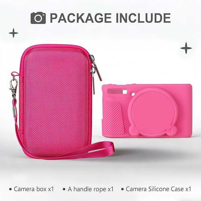 BOVKE Hard Case+Silicone Cover for Canon PowerShot SX740 HS Camera, Rosered | SX740 SX730 Digital Camera Shockproof EVA Storage Bag & Soft Silicone Protective Case with Removable Lens Cover, Wrist Strap - Image 2