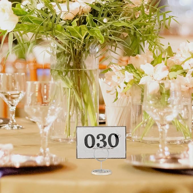 30 Pack Silver Table Number Holders with Clear Base – Metal Place Card Holders for Table, Photo Picture Display Stands for Wedding Party Banquet Restaurant Events (Silver) - Image 6
