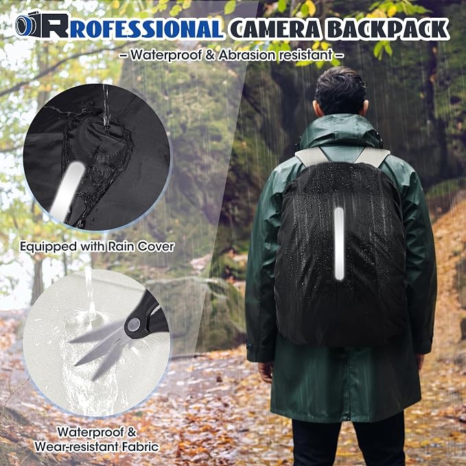 Camera Backpack Camera Bag for Photographers DSLR SLR Mirrorless Camera Cases with Waterproof Rain Cover & Laptop Compartment Fits 14 Inch Laptop,Anti Theft Travel photography backpack,Beige - Image 8