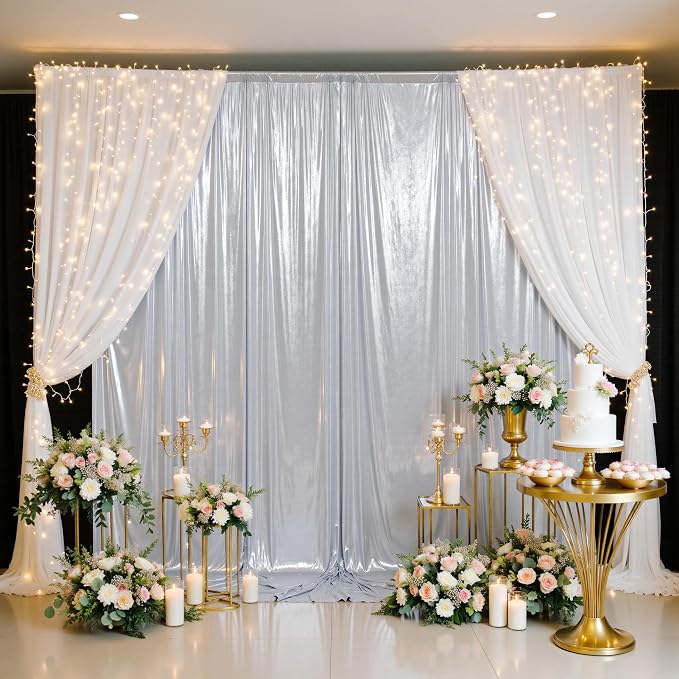 30x10FT Silver Sequin Backdrop Curtain for Party - 6 Panels 5x10FT Wrinkle-Free Shimmer Drapes for Birthday, Wedding, Christmas, Decorations & Photography - Image 8