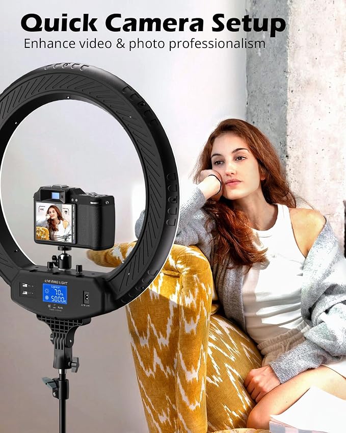 UBeesize 22'' Ring Light with 72'' Stand, 60W Large Ring Light with Phone Holder, Dimmable LED Light for Makeup Barber Stylist Tattoo YouTube TikTok Photography - Image 6