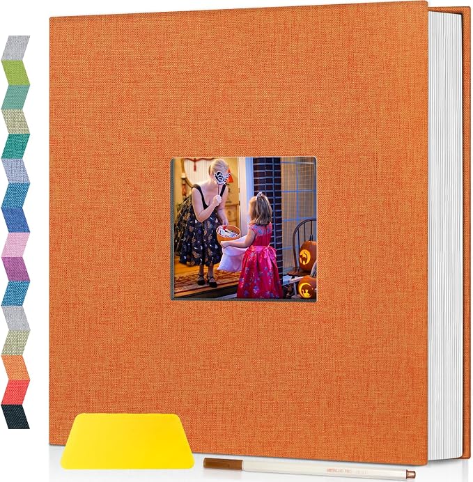 Popotop Photo Album Self Adhesive with Picture Display Window,60 Pages DIY Scrapbooking Supplies Kit for 4x6 8x10 Picture,Linen Cover Memory Book for Baby Wedding, with Scraper and Metallic Pen by Popotop