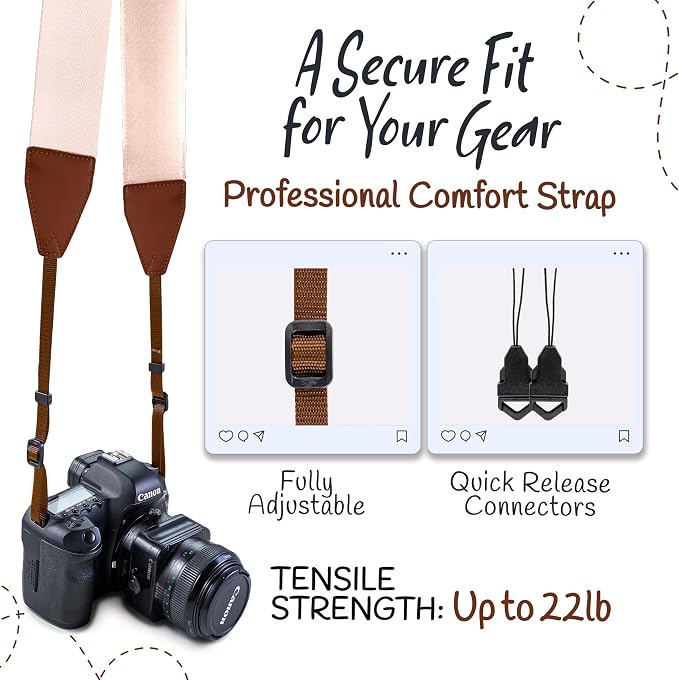 Art Tribute Camera Strap - Shoulder, Crossbody & Neck Camera Strap for Photographers, Fits All Cameras, Canon Nikon Sony Fujifilm, Padded Strap W/Quick Release, Embroidered Cotton & Leather Ends - Image 4
