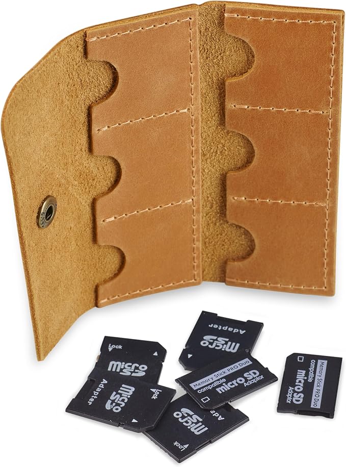 Leather SD/Micro SD Card Holder & Organizer, Storage Case, Travel Memory Card Cover (Vintage Brown) - Image 4
