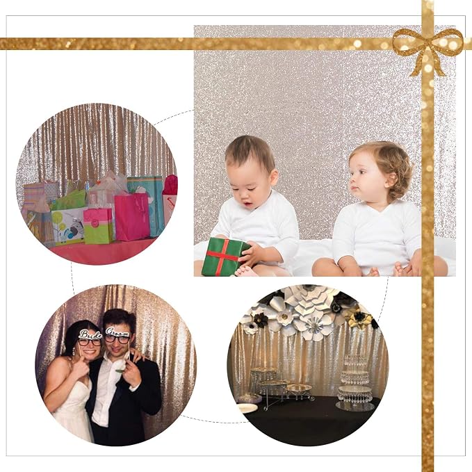 Poise3EHome 8FT x 10FT Sequin Photography Backdrop Curtain for Party Decoration, Champagne - Image 6