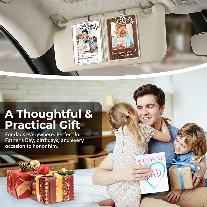 Set of 2 Drive Safe Daddy Gift from Daughter, Son or Wife, Car Visor Photo Holder with 5 Replaceable Quote Cards, for Dad, Husband, New Dad, Stepdad or Grandpa, Photo Clip for Car - Image 7
