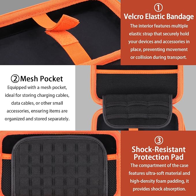 co2CREA Hard Case for Wildgame Innovations Trail Pad VU60, Black+Orange | Stealth Cam SD Card Reader Viewer 4.3" LCD Screen Compatibility, Space For Cables And Accessories, Organized Interior - Image 5