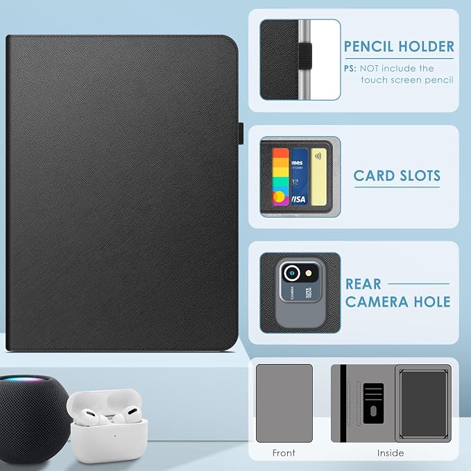 DETUOSI Universal 10.1 inch Tablet Case,Scratch Resistant | For ECOPAD ‎TH-KK12C,URAO X109,Aiprotablet C20e,Folio Leather Protective Cover,2-Angle Viewing Stand,3 Card Slots,Black - Image 3