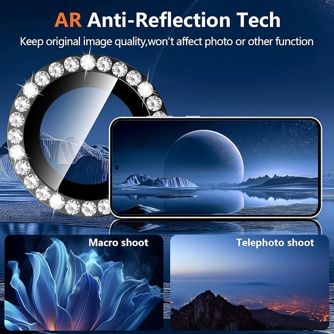 for Samsung Galaxy S25 FE Camera Lens Protector, Individual Metal Ring Tempered Glass Lens Cover, [Strong Adsorption] Scratch Resistant Ultra-Thin HD Clear Lens Cover, 1 Set-Black Diamond - Image 3
