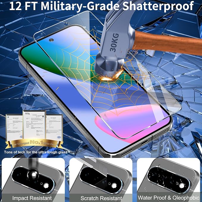 letosan 3 Pack for Google Pixel 11 Pro XL Screen Protector Tempered Glass + 3 Pack Camera Lens Protector, Military Grade Shatterproof, 9H Hardness, Fingerprint Unlock,Case Friendly 6.8 Inch - Image 3