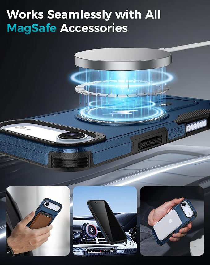 Goton 3 in 1 for iPhone Air Case with Privacy Screen Protector Blue | Glass Camera Lens Protector,Compatible for MagSafe,Invisible Kickstand, Shockproof Phone Cover for iPhone 17air - Image 6