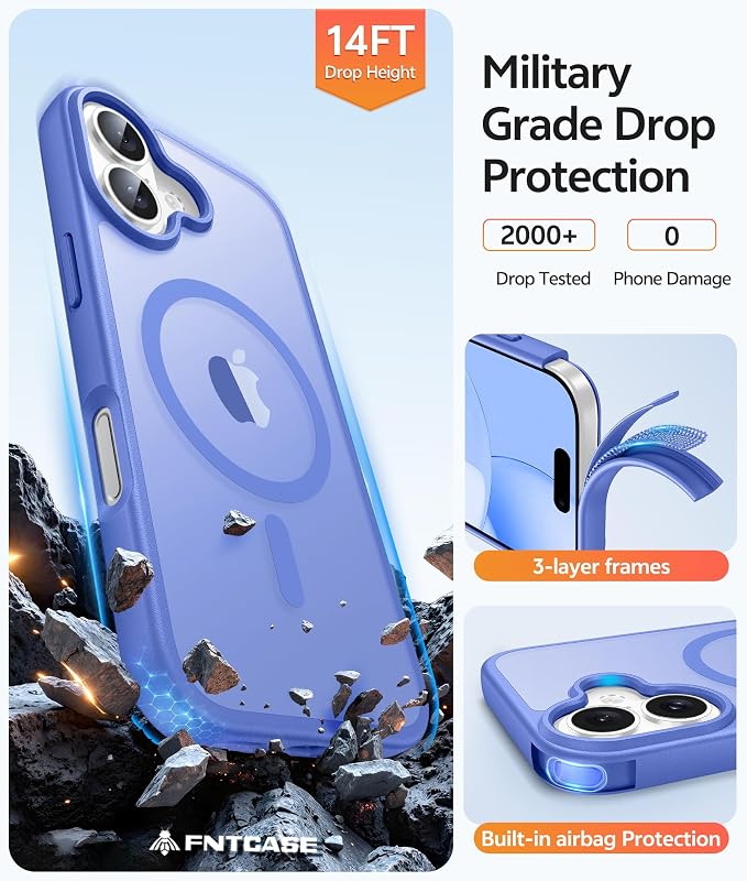 FNTCASE for iPhone 16 Case, Fit for Magsafe, Screen Protector, Ultramarine | Full Camera Protection, Translucent Matte, 14FT Military Grade Drop Proof, Shockproof Protective Phone Cover - Image 5
