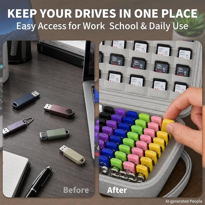 Comecase USB Flash Drive Case, Holds 85 USB Drives and 25 SD Cards | Pre-Cut Foam Fits Mixed Drive Sizes Flash Drive; EVA Shell Protects Data on the Go, Grey, X-Large, Case Only - Image 5
