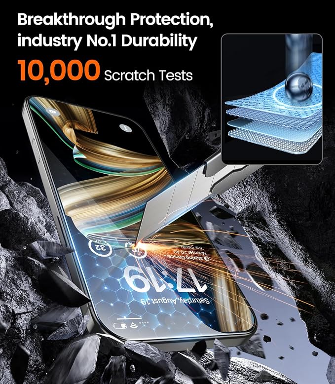 EZ-GLAZ-4 Pack for iPhone 16 Pro Max Privacy Screen Protector (6.9") | 26° Privacy Protection, 12FT Military Grade Shatterproof, 9H+ Tempered Glass Film with Flawless Fit Box, Scratch Resistant - Image 6