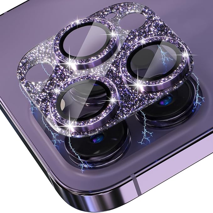 Choiche for iPhone 14 Pro/iPhone 14 Pro Max Camera Lens Protector | Bling Camera Cover with 9H Tempered Glass Lens Screen Protector Metal Ring Decoration Accessories (Glitter-Purple) - Image 8