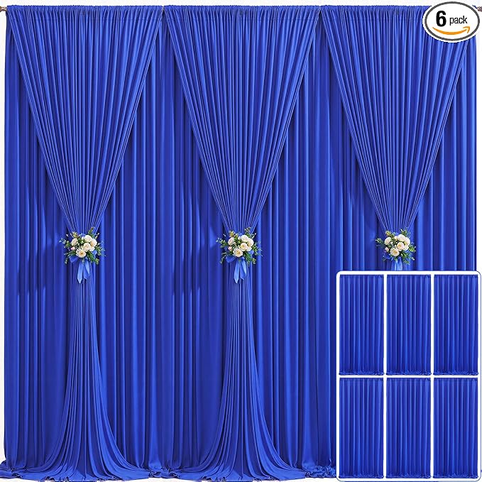 6 Panels Royal Blue Backdrop Curtain for Parties Wrinkle Free Blue Photo Curtains Backdrop Drapes Fabric Decoration for Wedding Birthday Party Baby Shower 30ft(W) x 10ft(H) by Tao-GePartyDecorations