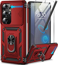 Taisairu for Samsung Galaxy S25 Ultra Case with Screen Protector & Slide Camera Lens Cover, Built-in Magnetic Ring Stand Shockproof Protective Phone Case for Samsung S25 Ultra Case (Red) by Taisairu