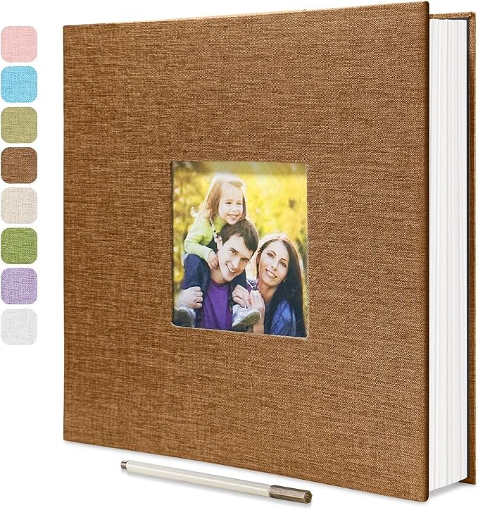 Large Photo Album Self Adhesive, DIY Scrapbook Album for 3x5 4x6 8x10 Pictures, 60 Pages brown Linen Cover Memory Book, Ideal Gift for Family Wedding Baby Christmas Anniversary by HoneyTolly